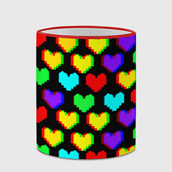 Кружка 3D Сердечки глитч паттерн, цвет: 3D-красный кант — фото 2
