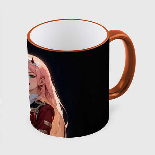 Кружка цветная Милый во франксе - zero two / 3D-Оранжевый кант – фото 1