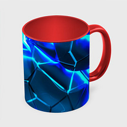 Кружка 3D Неоновые холодные голубые плиты в разломе, цвет: 3D-белый + красный