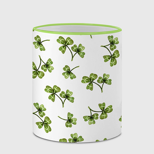 Кружка цветная Листочки клевера на белом фоне - паттерн / 3D-Светло-зеленый кант – фото 2
