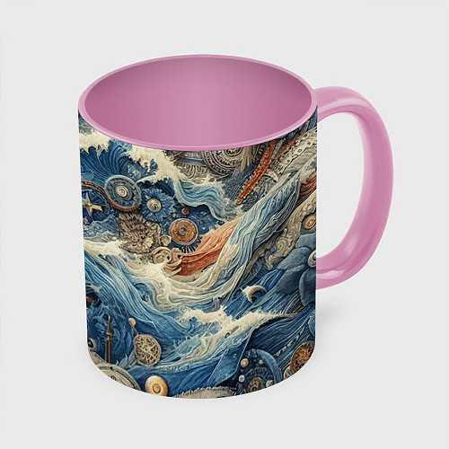 Кружка цветная Абстрактная композиция - нейросеть / 3D-Белый + розовый – фото 1