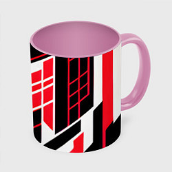 Кружка 3D Red and white lines on a black background, цвет: 3D-белый + розовый