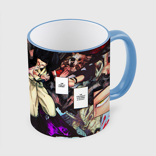 Кружка цветная Сукуна против годжо в цвете - Магическая битва / 3D-Небесно-голубой кант – фото 1