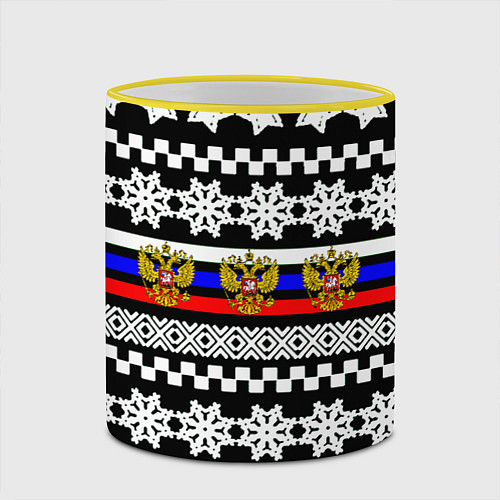 Кружка цветная Rusiia winter pattern / 3D-Желтый кант – фото 2