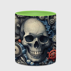 Кружка 3D Стимпанк композиция с черепом - нейросеть, цвет: 3D-белый + светло-зеленый — фото 2