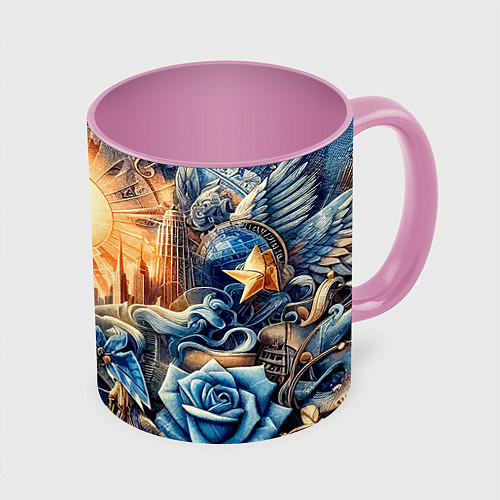 Кружка цветная American collage - ai art / 3D-Белый + розовый – фото 1