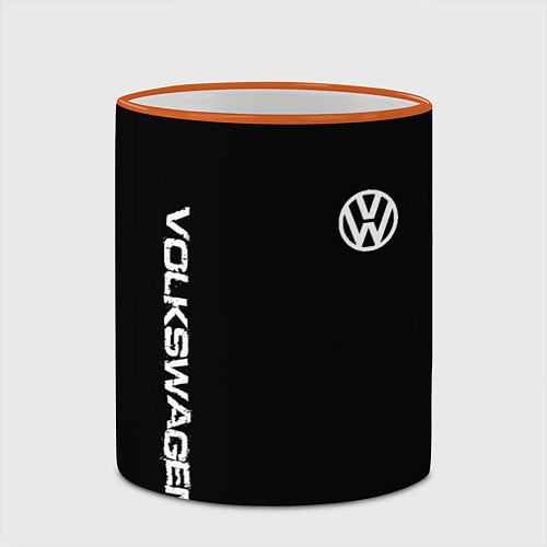 Кружка цветная Volkswagen logo white / 3D-Оранжевый кант – фото 2