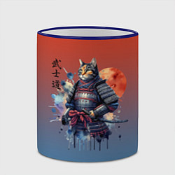 Кружка 3D Кот самурай - бусидо, цвет: 3D-синий кант — фото 2