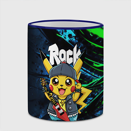 Кружка цветная Радостный Пикачу рок звезда / 3D-Синий кант – фото 2