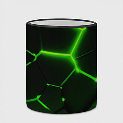 Кружка 3D Темные зеленые неоновые плиты в разломе, цвет: 3D-черный кант — фото 2