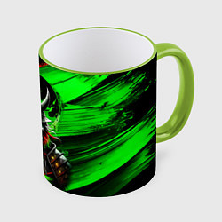 Кружка 3D Самурай зеленый яркий фон, цвет: 3D-светло-зеленый кант