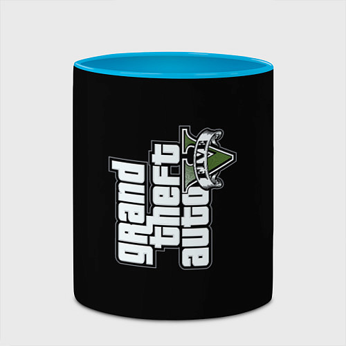 Кружка цветная GTA5 logo game rockstar / 3D-Белый + небесно-голубой – фото 2
