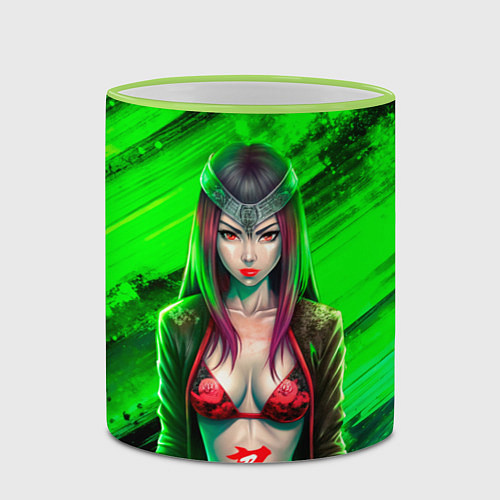 Кружка цветная Строгая девушка самурай / 3D-Светло-зеленый кант – фото 2