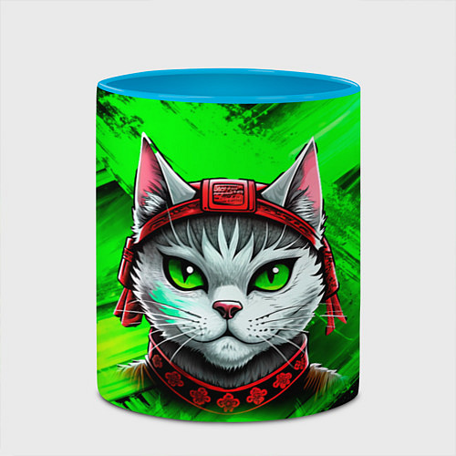 Кружка цветная Кот самурай / 3D-Белый + небесно-голубой – фото 2