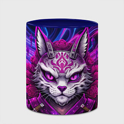 Кружка 3D Кот самурай в ярких фиолетовых оттенках, цвет: 3D-белый + синий — фото 2