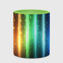 Кружка 3D Светящиеся яркие неоновые полосы в космосе, цвет: 3D-белый + светло-зеленый — фото 2