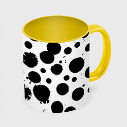 Кружка 3D Abstract black blots - ai art fantasy, цвет: 3D-белый + желтый