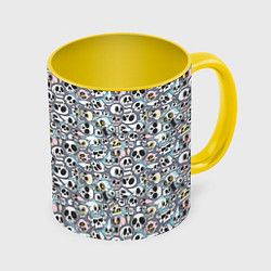 Кружка 3D Черепа разной формы паттерны, цвет: 3D-белый + желтый