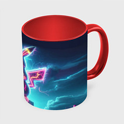 Кружка 3D Пикадзила на крыше небоскрёба - неоновое свечение:, цвет: 3D-белый + красный