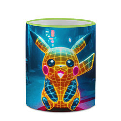 Кружка 3D Полигональный неоновый Пикачу - нейроарт, цвет: 3D-светло-зеленый кант — фото 2