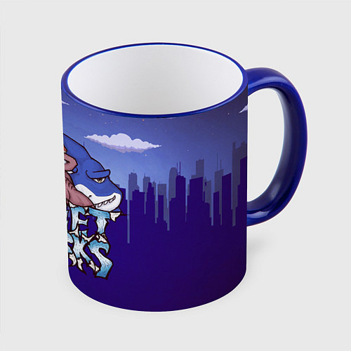 Кружка цветная Street sharks - Городские Уличные Акулы / 3D-Синий кант – фото 1