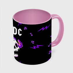 Кружка 3D AC DC неоновый череп, цвет: 3D-белый + розовый