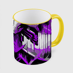 Кружка 3D White and purple abstraction on a black background, цвет: 3D-желтый кант