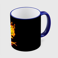 Кружка 3D Cyberpunk 2077 fire logo, цвет: 3D-синий кант