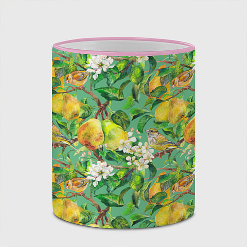 Кружка цветная Груши и птицы / 3D-Розовый кант – фото 2