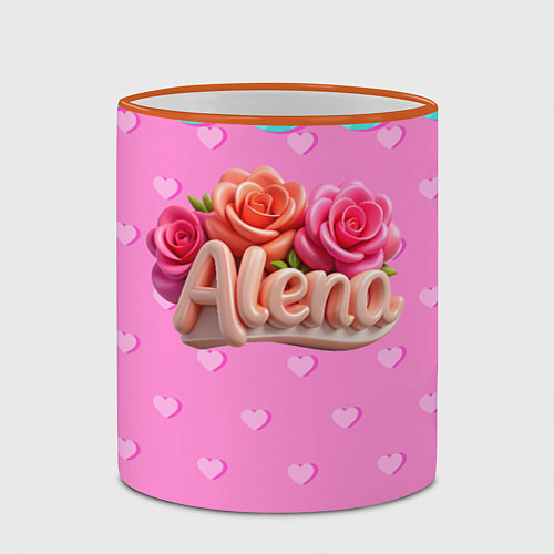 Кружка цветная Алена и розы объемные буквы / 3D-Оранжевый кант – фото 2