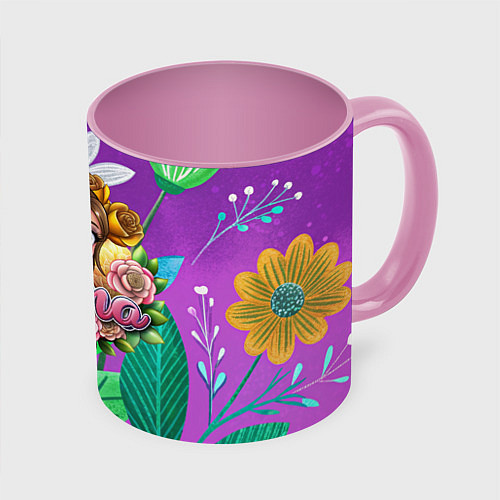 Кружка цветная Алина девушка в розах / 3D-Белый + розовый – фото 1