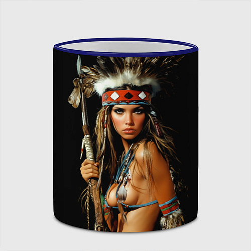 Кружка цветная Амазонка в роуче с пикой / 3D-Синий кант – фото 2