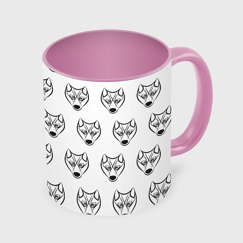 Кружка цветная Паттерн волк / 3D-Белый + розовый – фото 1