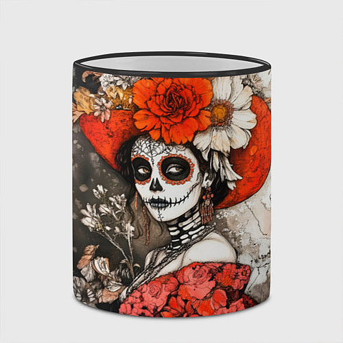 Кружка цветная Катрина в красном / 3D-Черный кант – фото 2