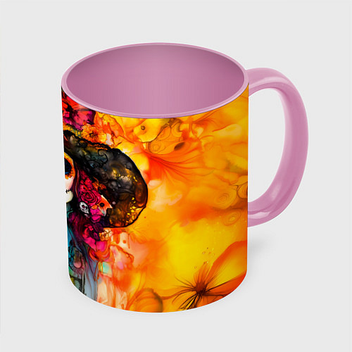 Кружка цветная Катрина в черной шляпе / 3D-Белый + розовый – фото 1