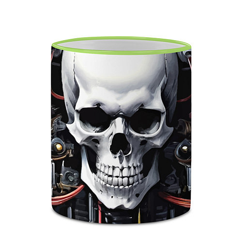 Кружка цветная Cyber skull - ai art / 3D-Светло-зеленый кант – фото 2