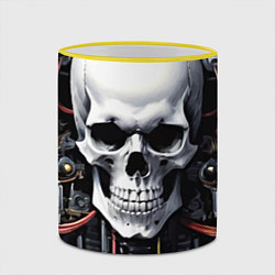 Кружка 3D Cyber skull - ai art, цвет: 3D-желтый кант — фото 2