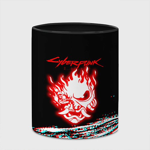Кружка цветная Киберпанк 2077 огненное лого / 3D-Белый + черный – фото 2