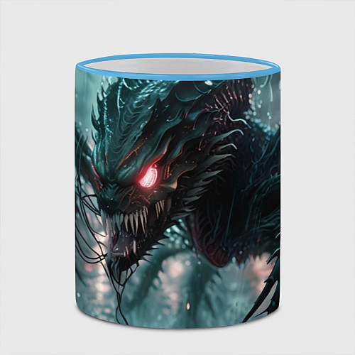 Кружка цветная Робот с клыками и множеством ног на улице под дожд / 3D-Небесно-голубой кант – фото 2