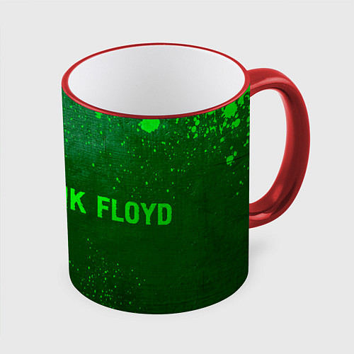 Кружка цветная Pink Floyd - green gradient по-горизонтали / 3D-Красный кант – фото 1