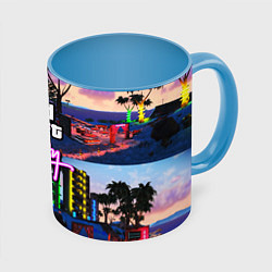 Кружка 3D GTA vice city коллаж, цвет: 3D-белый + небесно-голубой