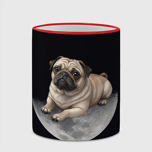 Кружка цветная Мопс и луна / 3D-Красный кант – фото 2