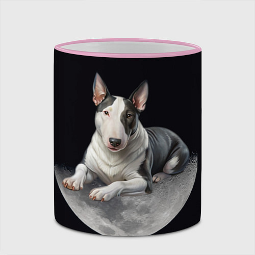 Кружка цветная Бультерьер и луна / 3D-Розовый кант – фото 2