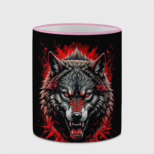 Кружка цветная Морда волка в крови / 3D-Розовый кант – фото 2