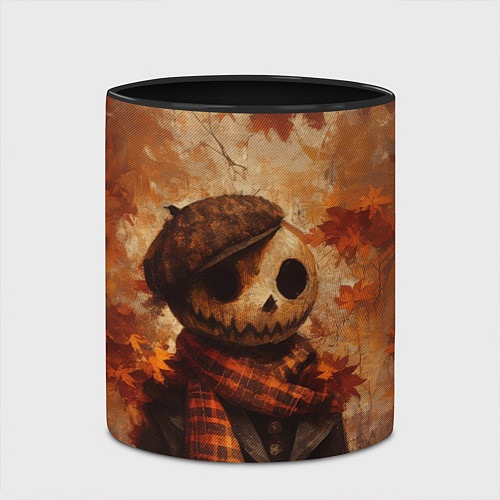 Кружка цветная Тыквенный Джек в кепке / 3D-Белый + черный – фото 2