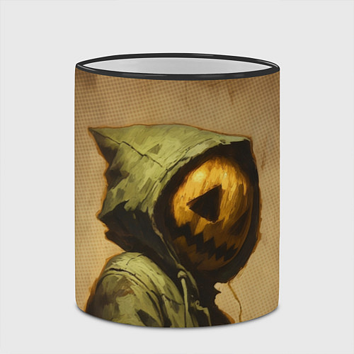 Кружка цветная Тыквенный Джек в болотном худи / 3D-Черный кант – фото 2