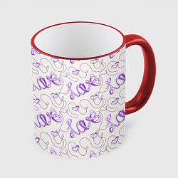 Кружка 3D Паттерн с надписями Love и сердцами, цвет: 3D-красный кант