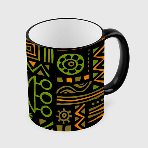 Кружка цветная Abstract ethnic theme / 3D-Черный кант – фото 1