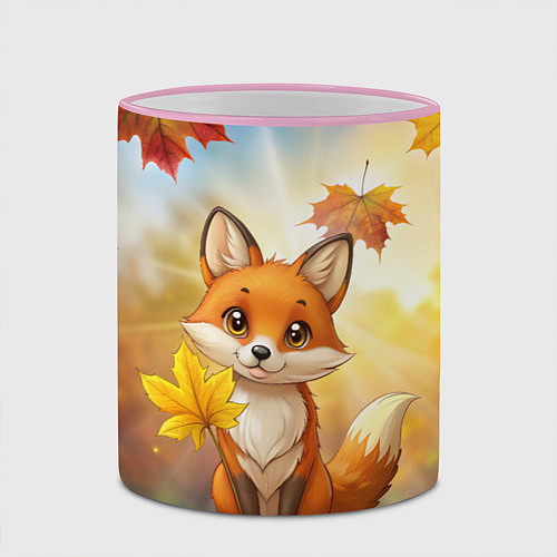 Кружка цветная Рыжая лисичка осенью / 3D-Розовый кант – фото 2