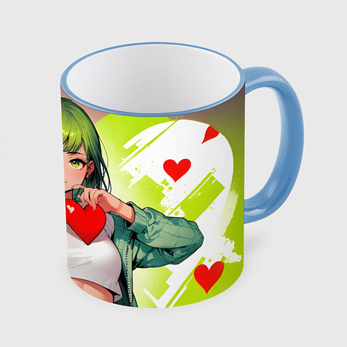 Кружка цветная Аниме сердечки / 3D-Небесно-голубой кант – фото 1